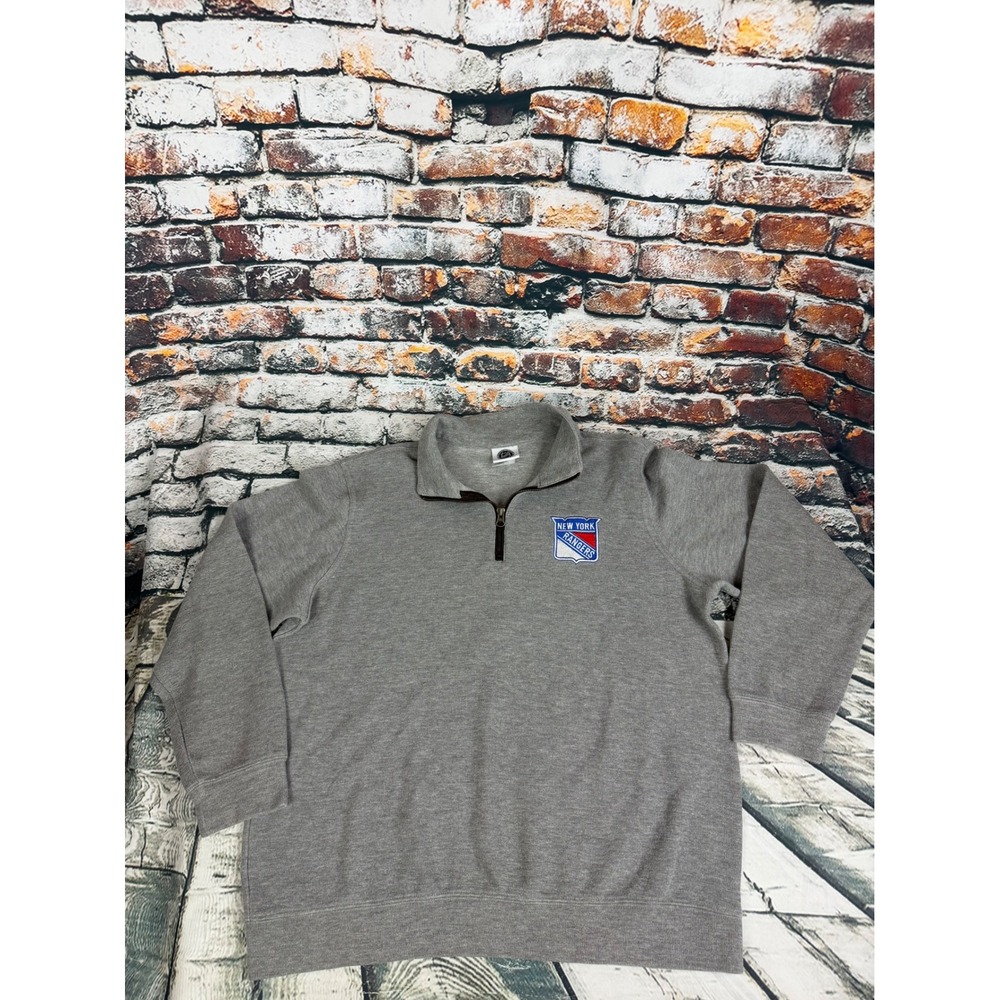 NHL New York Rangers Quarter Zip Sweatshirt Mens Large Gray Pullover Logo